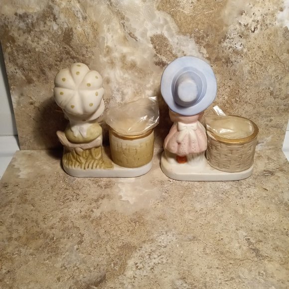 Pair Of Vintage Luvkins Candle Holders Hand Painted Porcelain - Picture 4 of 6